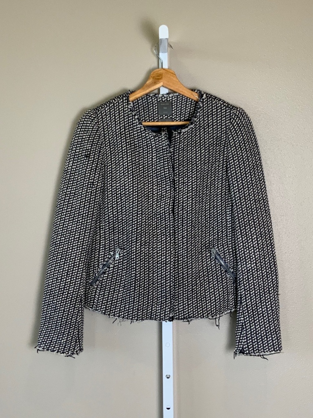 GAP Collarless Zippered Jacket with Raw Edge